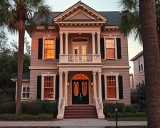 historic realtor home, majestic, revealing timeless elegance, photorealistic, set in an Orlando historic district, highly detailed, people walking by, super-high resolution, earthy tones, early evening lighting, shot with a 50mm lens